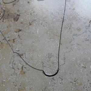 Still House Sterling Silver Necklace Black Diamond White Diamond Curved Bar